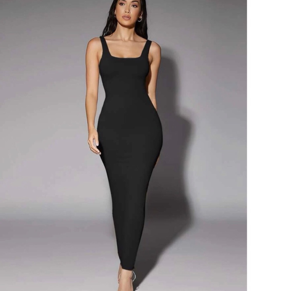 Dress maxi basic tank scoop neck black sexy womens long
